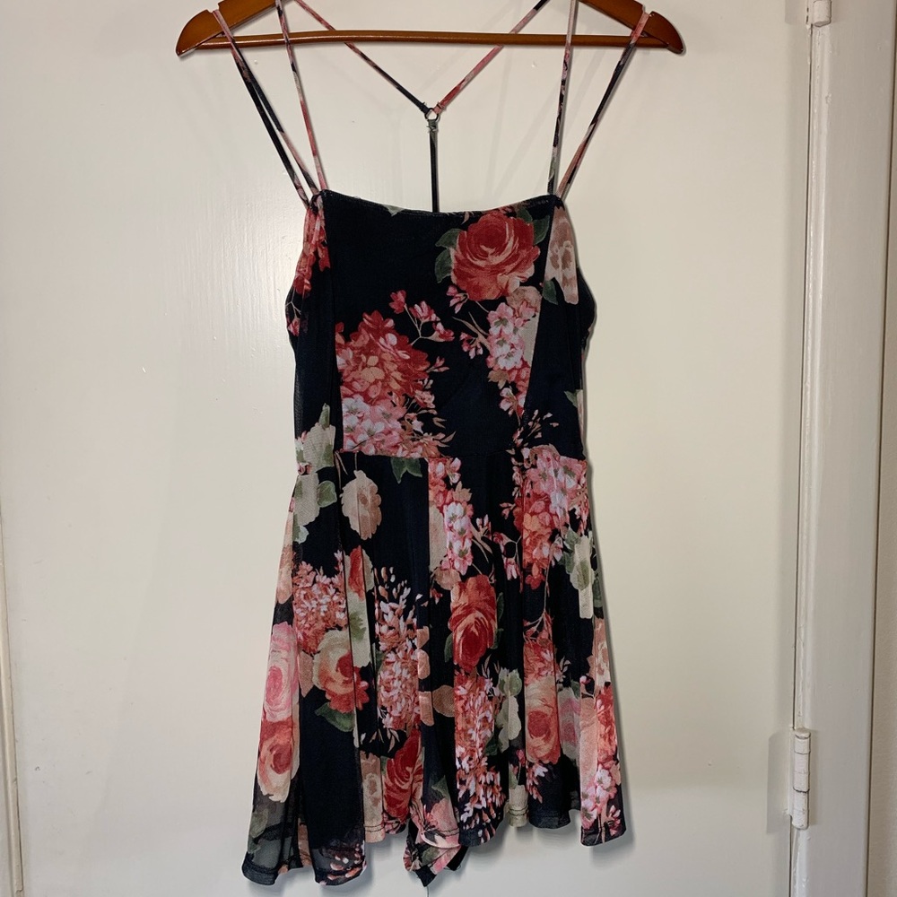 Floral black mesh romper